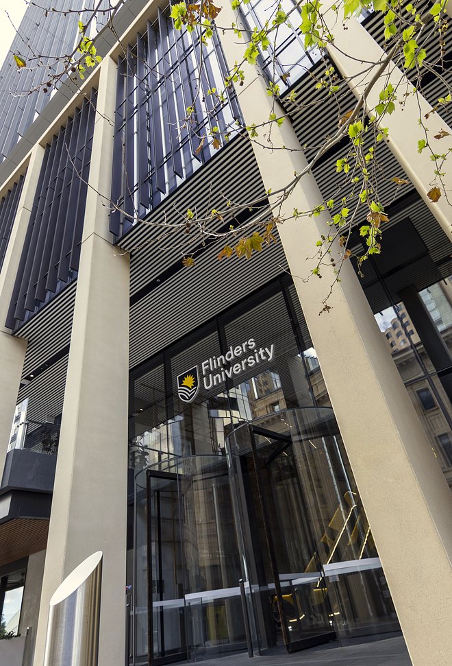 The entrance to Flinders University&rsquo;s city campus.