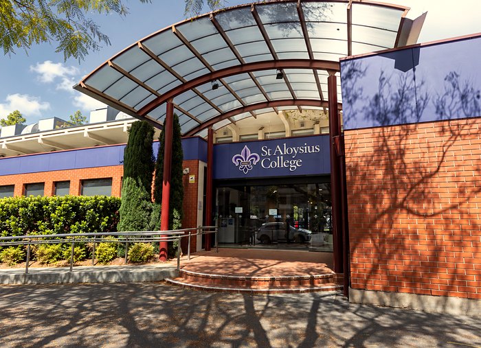 The entrance canopy of St Aloysius College.